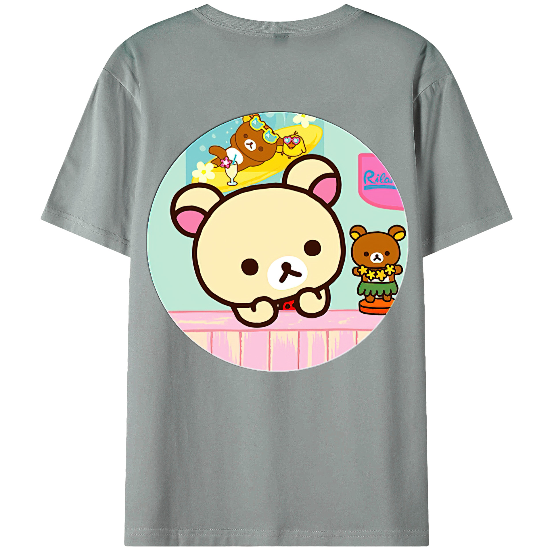 （画像用） リラックマ リラックマ キイロイトリ Rilakkuma Korilakkuma Kiiroitori 綿100％ メンズ半袖Tシャツ（バックプリント） 通気性